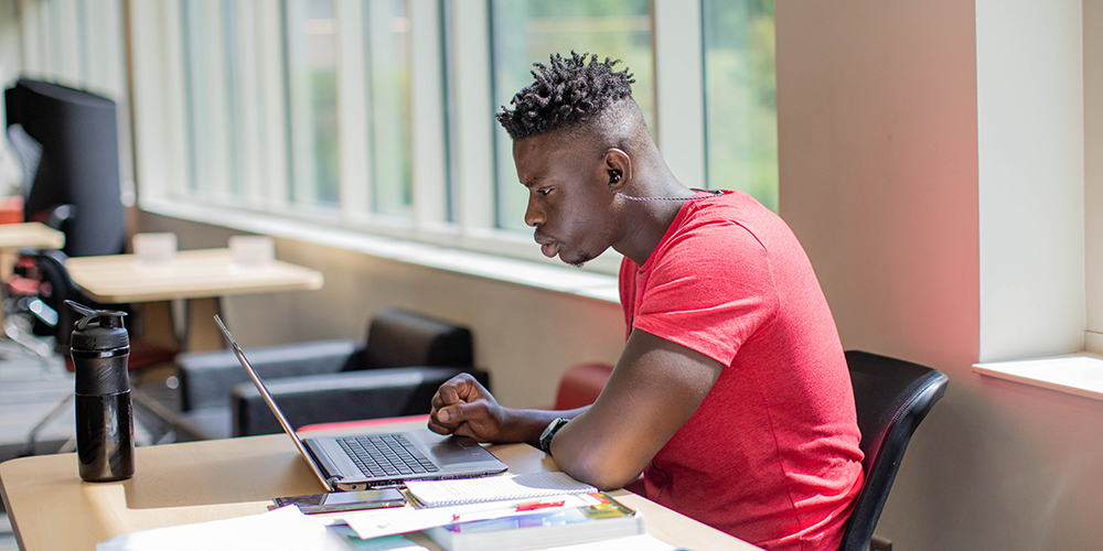 A student working on his laptop