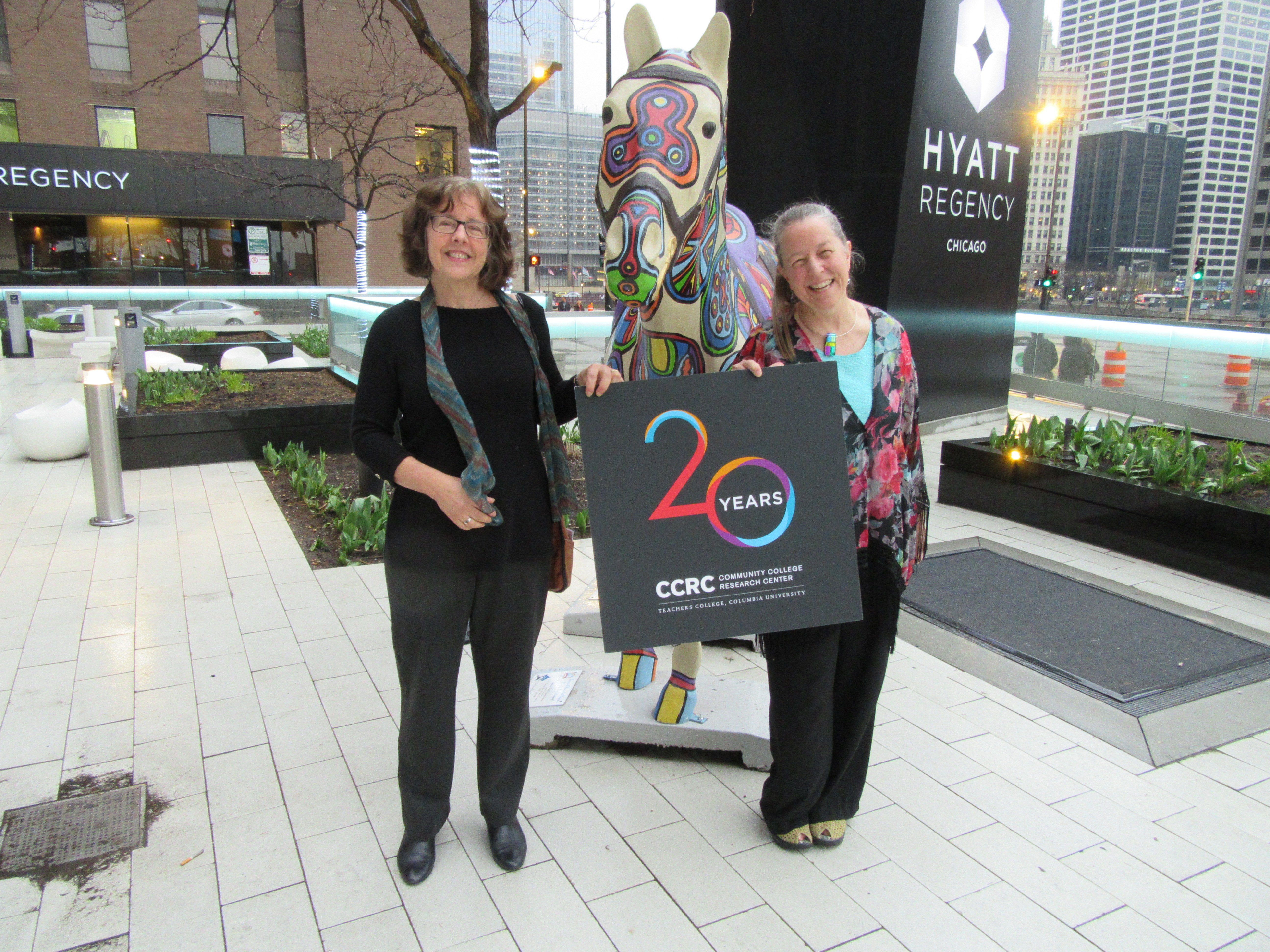 Elisabeth Barnett and Sarah Phillips pose in Chicago for CCRC's 20th anniversary