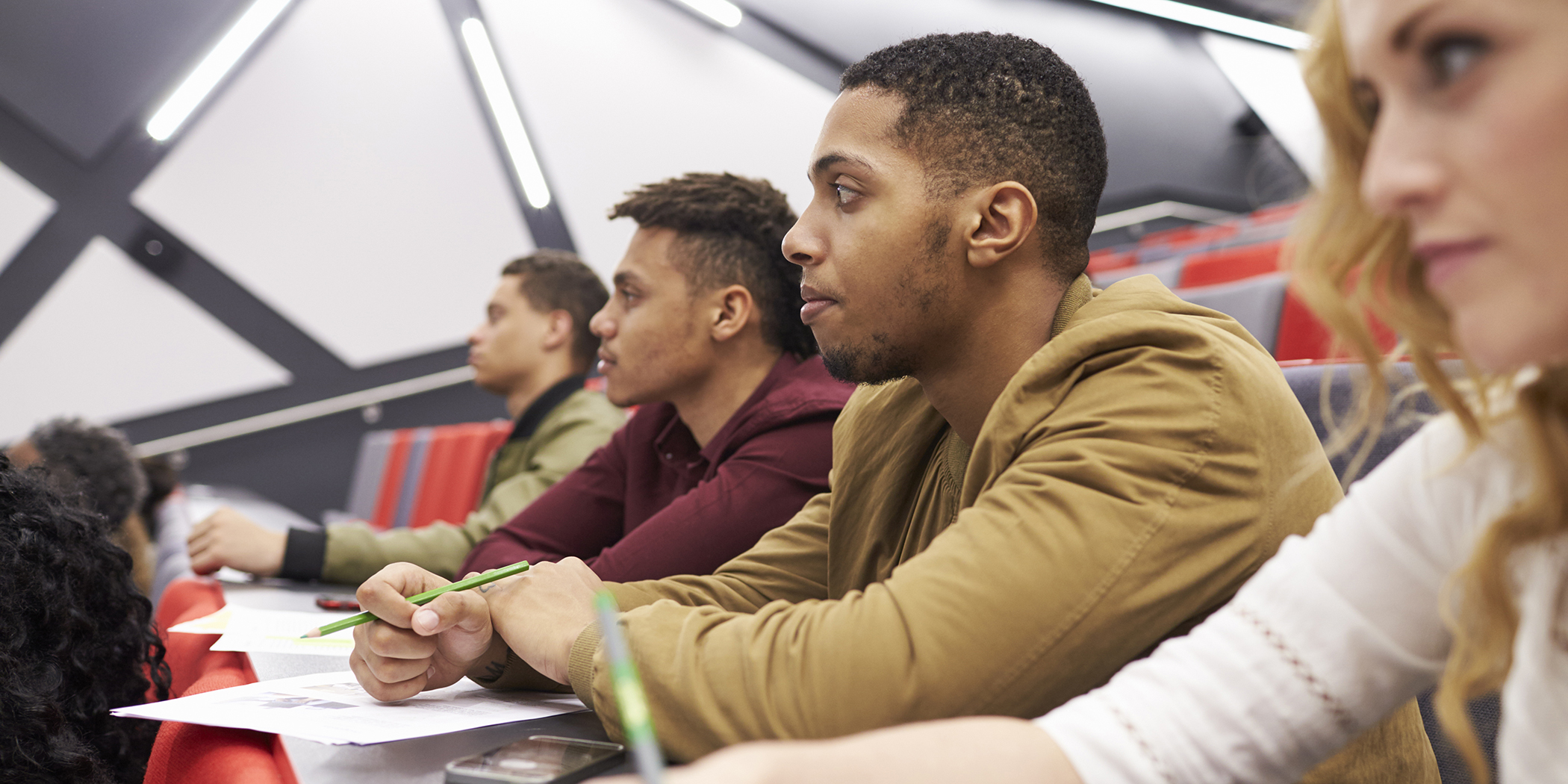 Students in a college lecture hall