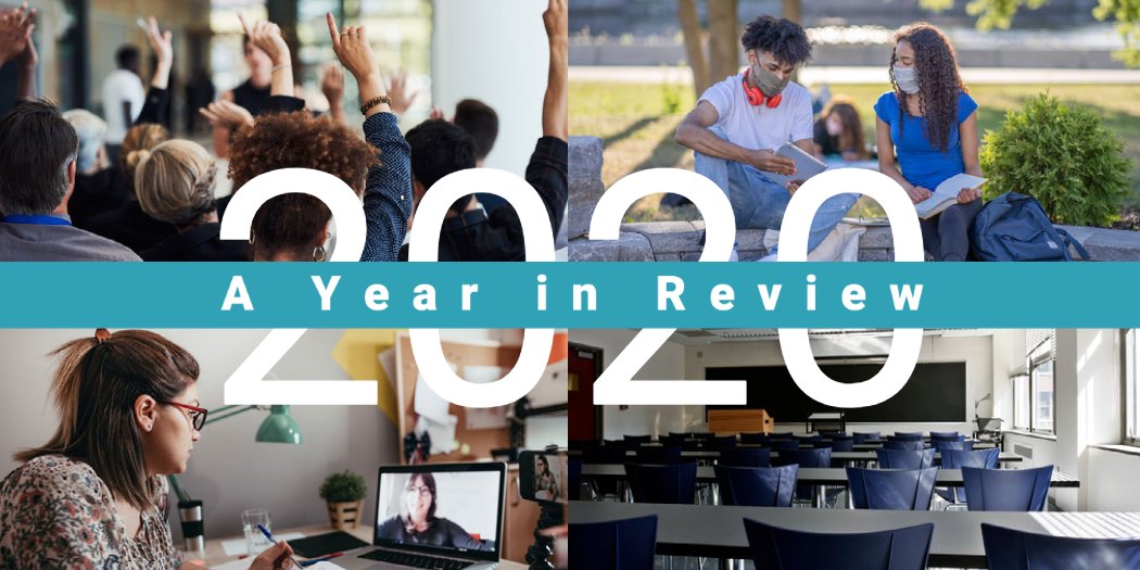 Four images with 2020: Year in Review written on them